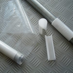 polyclamps to secure greenhouse film to roll up wall pipe tube
